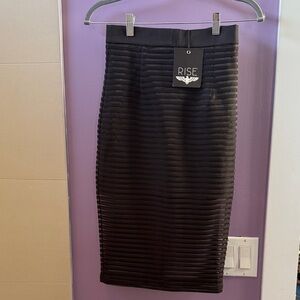 Black Ribbed Women's Midi Skirt semi sheer size small